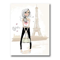 Designart Jolie fille près de la Tour Eiffel à Paris Art mural sur toile