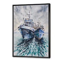 Designart Two Fishing Boats Before A Storm Anchored FLOAT FRAME WALL ART