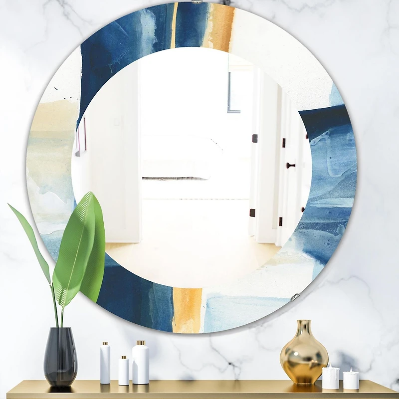 Designart 'Indigo Panel IV' Miroir Moderne - Miroir Mural Ovale ou Rond - 32x32