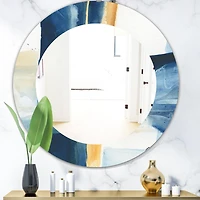 Designart 'Indigo Panel IV' Miroir Moderne - Miroir Mural Ovale ou Rond - 32x32
