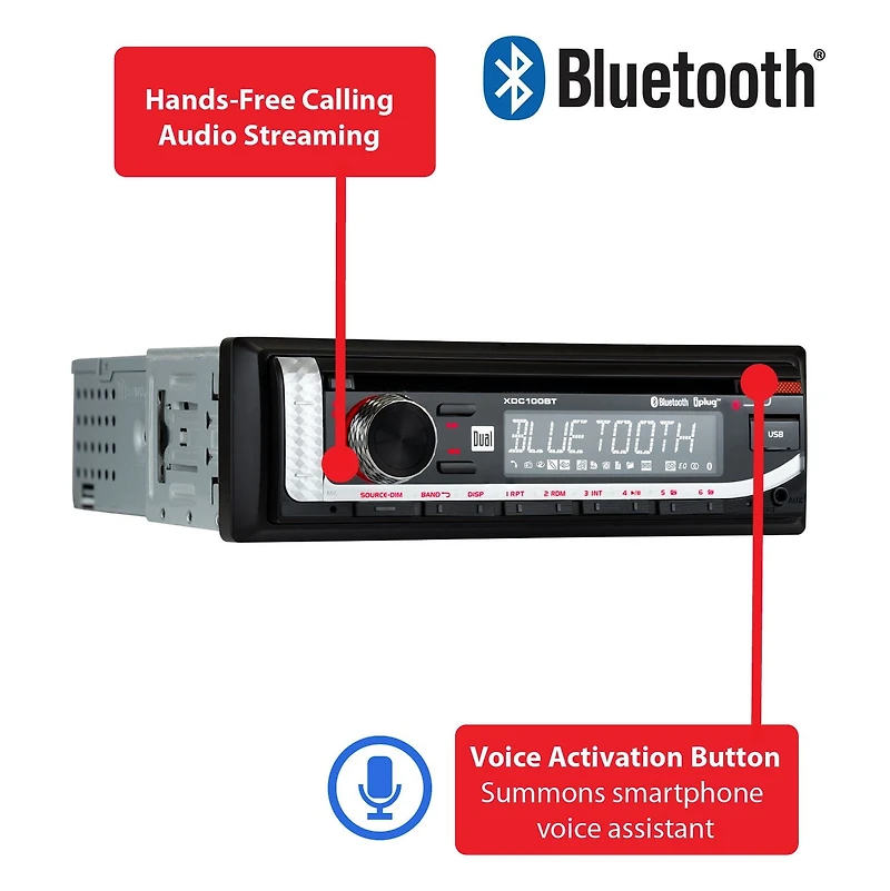 Dual Electronics XDC100BT Single DIN Car Stereo with CD Player, Bluetooth, USB