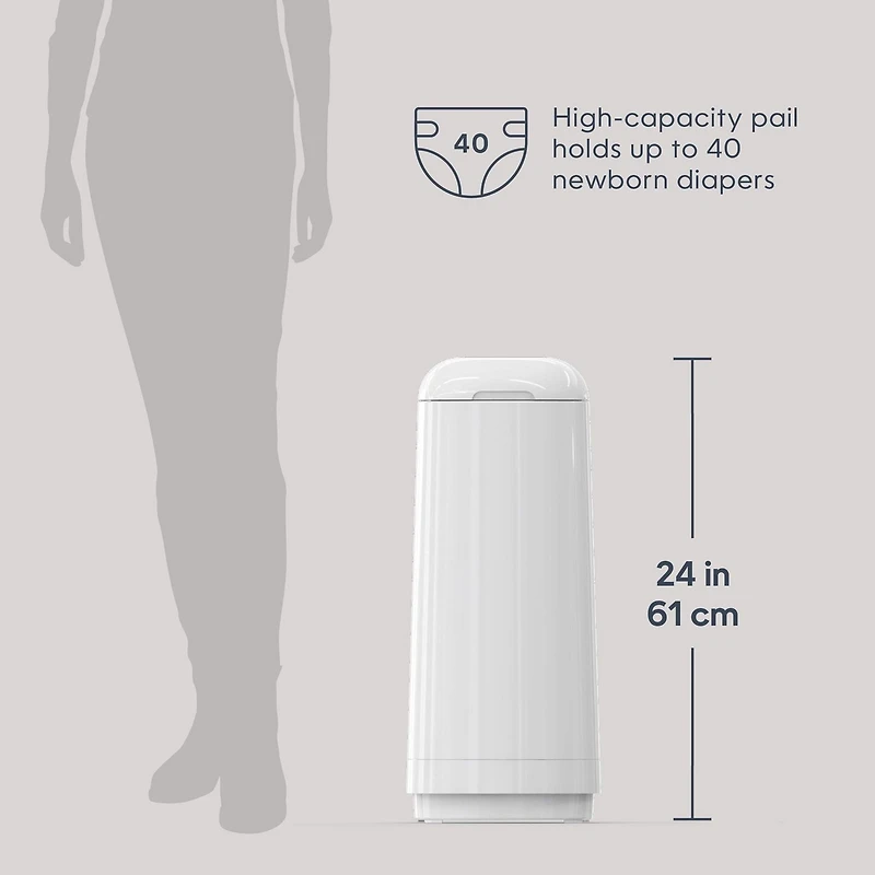 Diaper Genie Essence Diaper Pail, White, Odour-Locking Clamps, 9 Easy Roll bags / holds up to 423 diapers