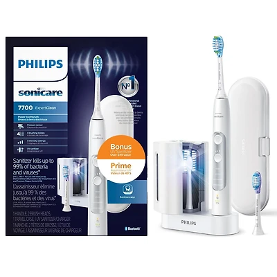 Brosse à dents électrique rechargeable avec assainisseur UV Philips Sonicare ExpertClean 7700, blanc, HX9630/18