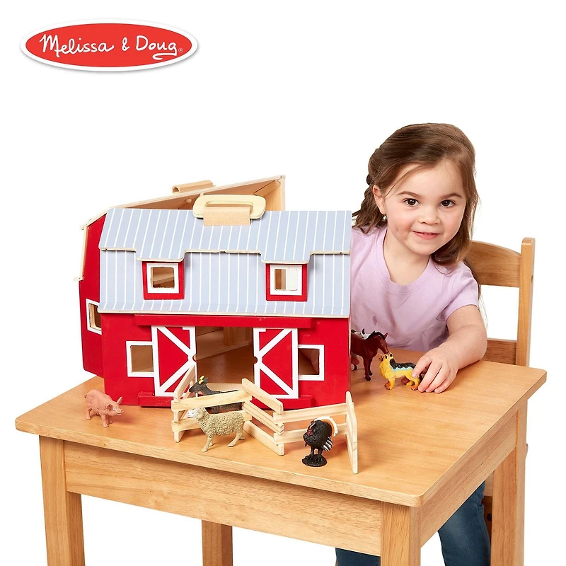 Melissa & Doug Fold and Go Wooden Barn With 7 Animal Play Figures