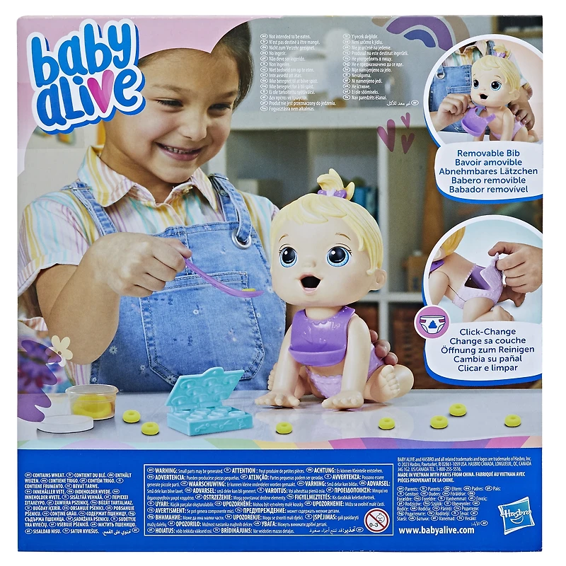 Baby Alive Bébé pause gourmande, mange et fait « popo », 20 cm, enfants, dès 3 ans, cheveux blonds