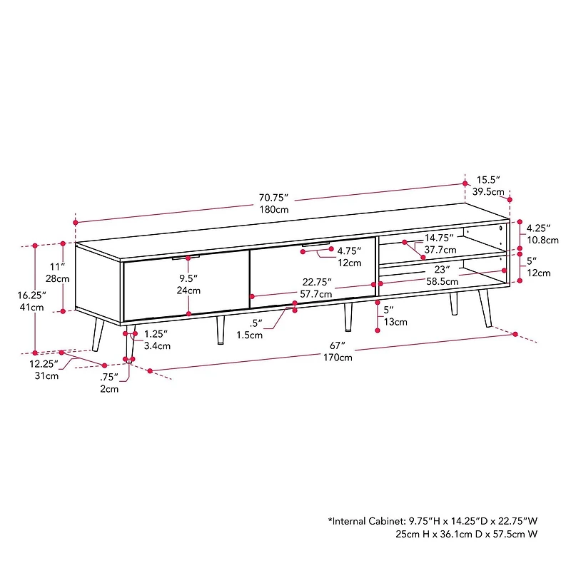 Meuble TV CorLiving Himari en bois d'ingénierie moderne de qualité supérieure pour téléviseurs jusqu'à 85 pouces