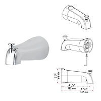 The akuaplus® - INA pressure balance valve faucet 1/2 in. PEX connection with shower head and spout 5 1/4 in. x 1/2 in. slip-fit. Chrome finish