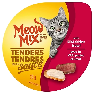 Meow Mix Tenders in Sauce with Real Chicken & Beef, Wet Cat Food, 78g