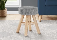 Monarch Specialties Ottoman, Pouf, Footrest, Foot Stool, 12" Round, Velvet, Wood Legs, Grey, Natural, Contemporary, Modern