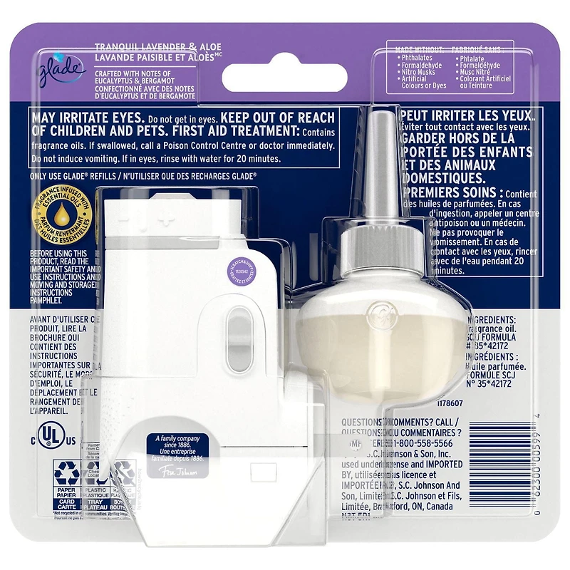 Glade Plugins® Plus Air Freshener Oil, Tranquil Lavender and Aloe, 1 Warmer 1 Refill