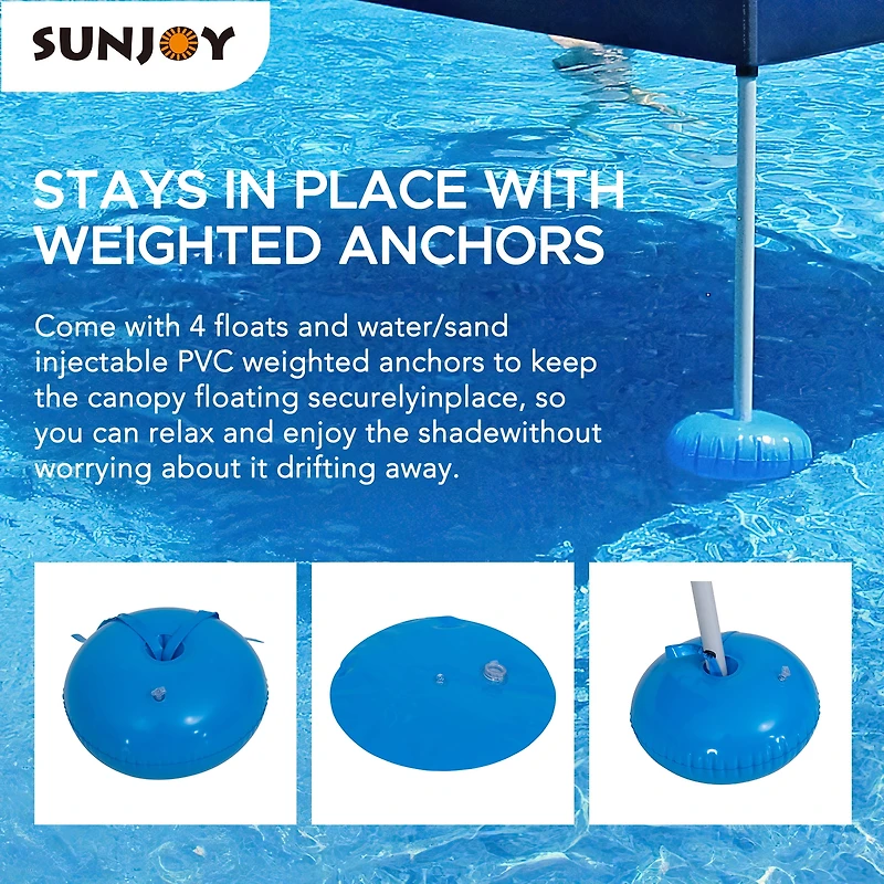 Sunjoy Auvent flottant pour piscine avec plateau flottant en osier supplémentaire de 24 x 24 pouces, bleu marine