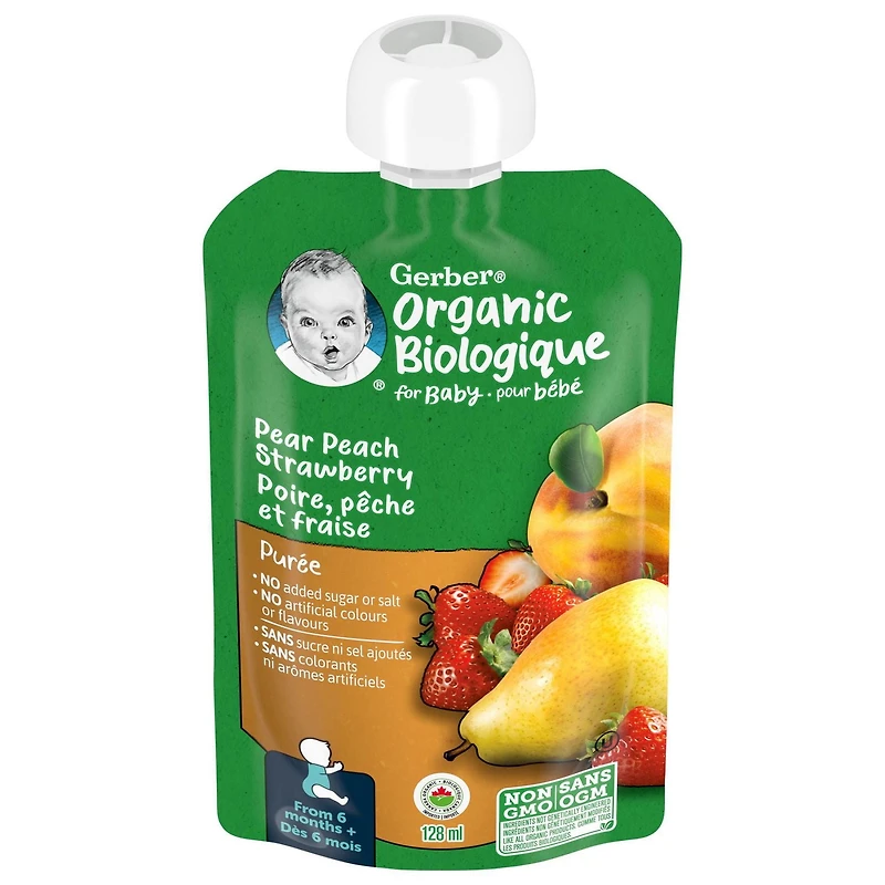 GERBER Organic Purée, Pear Peach Strawberry, Baby Food
