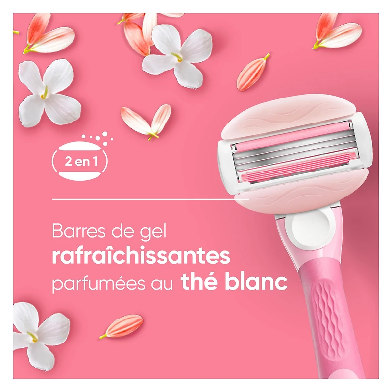 Venus Comfortglide Women's Razor White Tea Scented with Reusable Razor Handle, 2 Razor Blade Refills and Shower Holder, 1CT