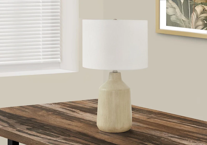 Monarch Specialties Lighting, 24"h, Table Lamp, Beige Concrete, Ivory / Cream Shade, Contemporary
