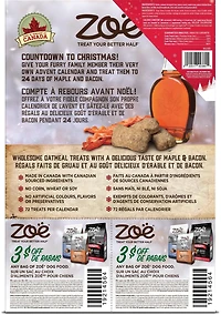 calendrier des Fêtes Zoë pour chiens avec régals à l’érable et de bacon