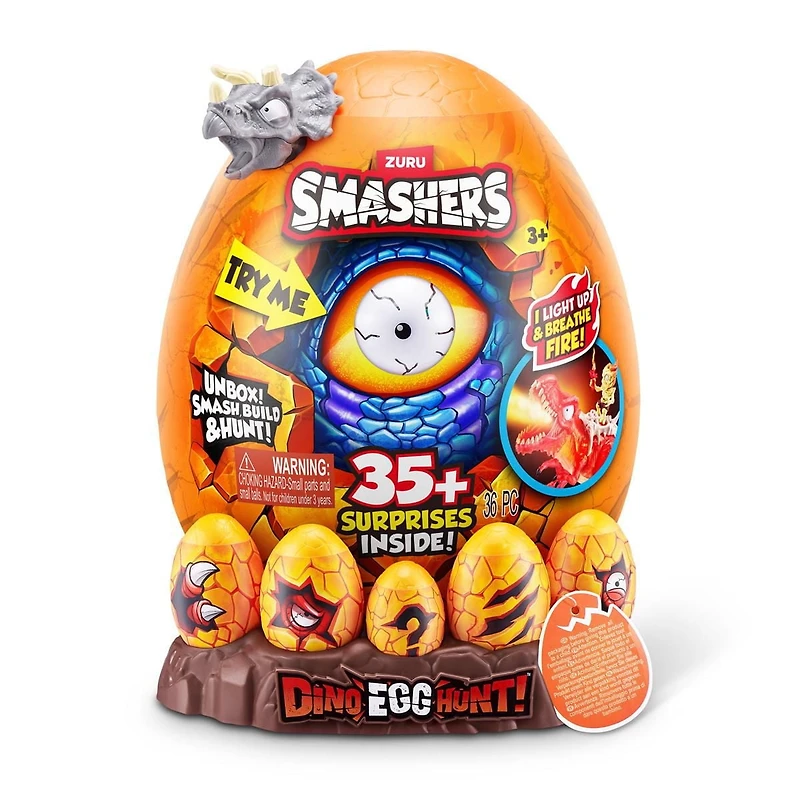 Smashers Dino Egg Hunt by ZURU, Light-Up Fire Breathing Dinosaur Themed Treasure Hunt Toy, Collectable Toy for Boys and Kids, Surprise Unboxing Skull
