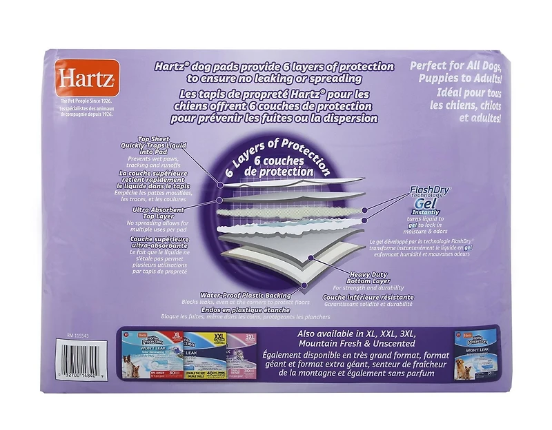 Hartz Home Protection Coussinets anti-odeurs pour pipi et tapis de dressage pour chiots et chiens adultes 100 unités