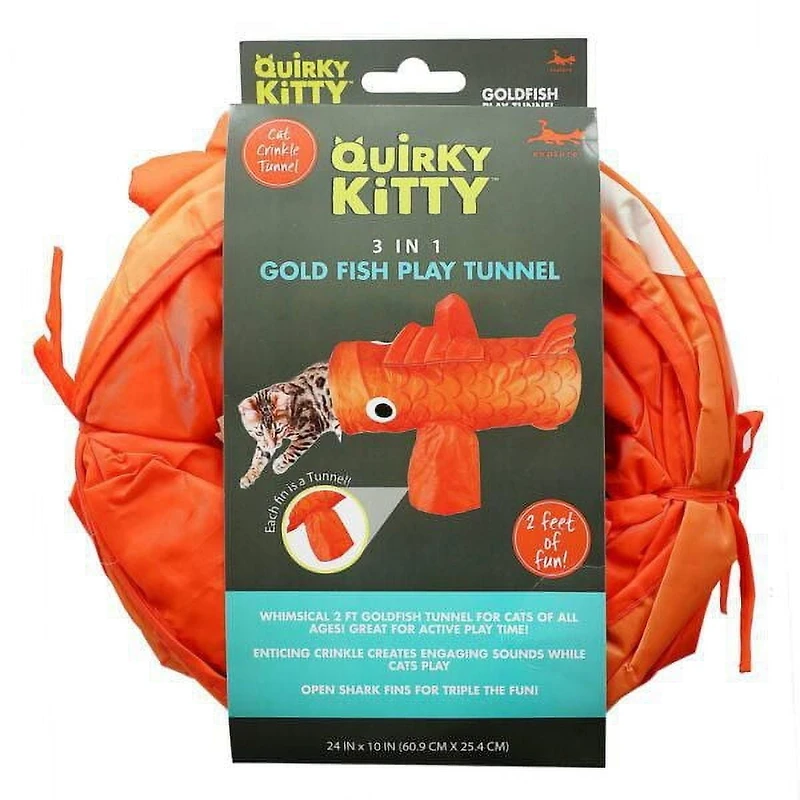 Quirky Kitty 3-in-1 Goldfish Crinkle Play Tunnel Cat Toy, 3-in-1 Cat Tunnel Toy