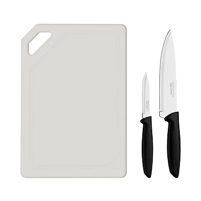 Tramontina Plenus Cutlery Ensemble de 3 couteaux et planches à découper en acier inoxydable 18/0 avec poignées en polypropylène noir