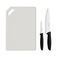 Tramontina Plenus Cutlery Ensemble de 3 couteaux et planches à découper en acier inoxydable 18/0 avec poignées en polypropylène noir