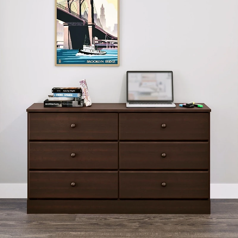 Commode Astrid de Prepac à 6 tiroirs en fini expresso                       