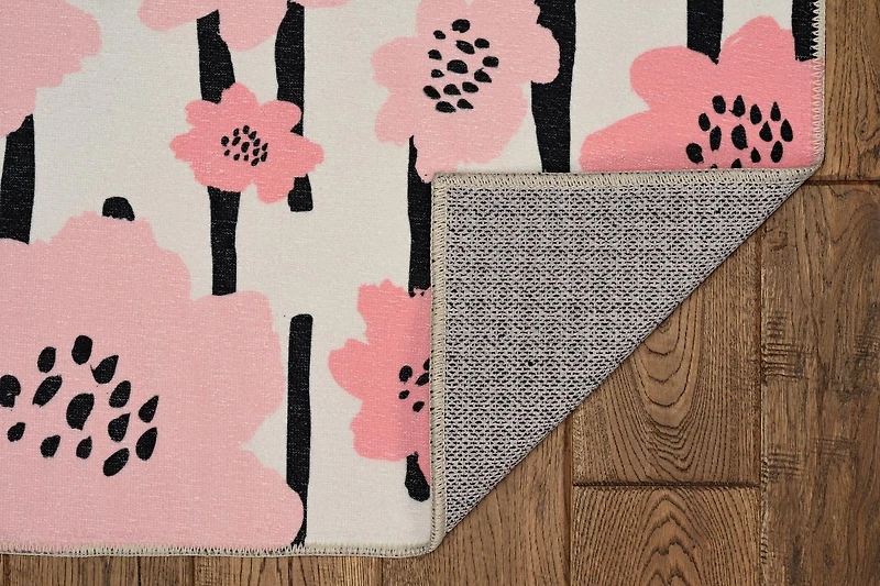 Tapis lavable Laurel 5 pi x 7 pi ivoire et rose