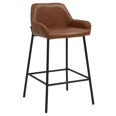 Contemporary Faux Leather & Metal 26" Counter Stool, PU, Set of 2 - Saddle & Black