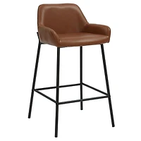 Contemporary Faux Leather & Metal 26" Counter Stool, PU, Set of 2 - Saddle & Black