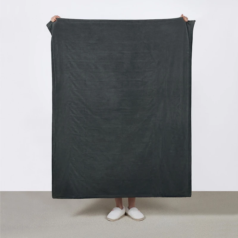 Jeté chauffant Sunbeam en micropeluche à carreaux gris ardoise, 4 réglages de chaleur, arrêt automatique après 4 heures, 127 cm x 152,4 cm (50 po x 60 po)