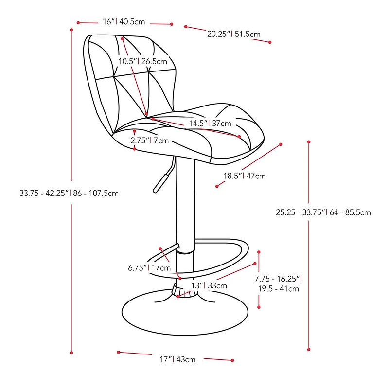 CorLiving Mateo Faux Leather Geometric Tufted Adjustable Height Indoor Swivel Bar Stools Set of 2