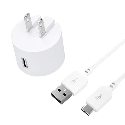Trousse de chargement mural USB 2,4 A avec câble USB vers USB-C de 0,9 m (3 pi) de onn. Prise pliable