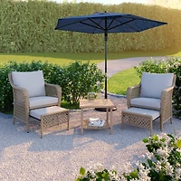 HOMETRENDS Belmont 5-Piece Steel Outdoor Chat Set with Ottomans and Cushions, Oatmeal