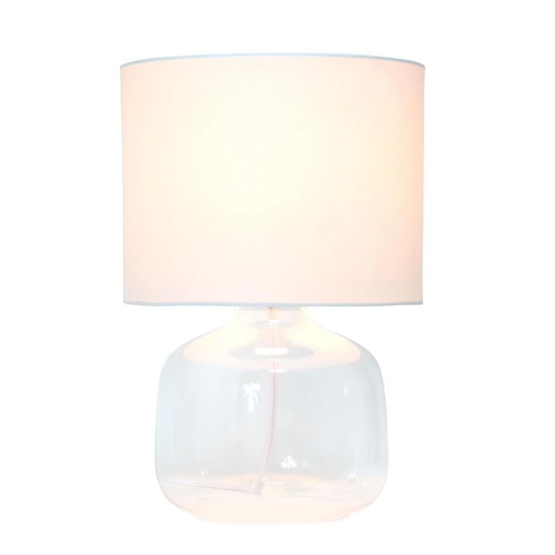 Lampe de table en verre Simple Designs avec abat-jour en tissu, transparent avec abat-jour gris