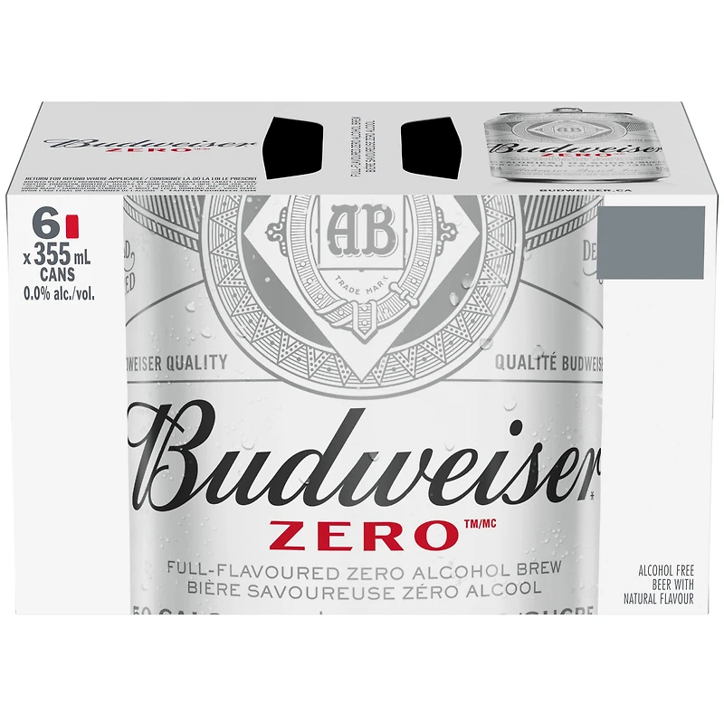 Budweiser Zero Non-Alcoholic Beer 6x355ml Cans, 0.0% Fully Brewed Non-Alcoholic Beer