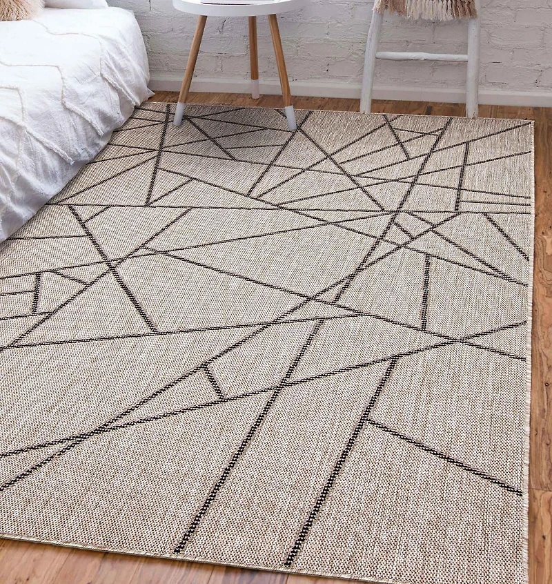 ECARPET Indoor Outdoor Area Rug for Patio, Deck, Living Room Sisal Abstract Collection