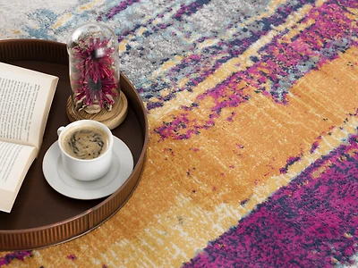 Rug Branch Savannah 2' x 9' (Exact Size: 2'3" x 9') Mid-Century Modern Modern Runner Runner Rug, Purple Orange, Abstract Entryway, Hallway, Bathroom, and Kitchen