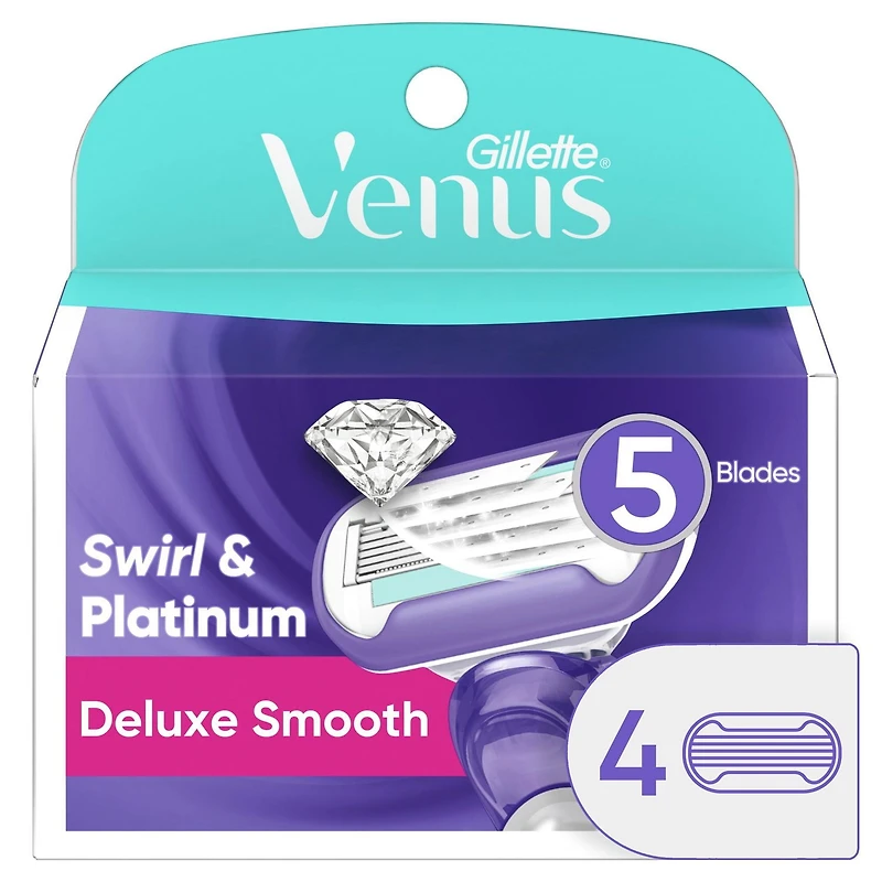 Gillette Venus Deluxe Smooth Swirl Women's Razor Blade Refills, 4CT