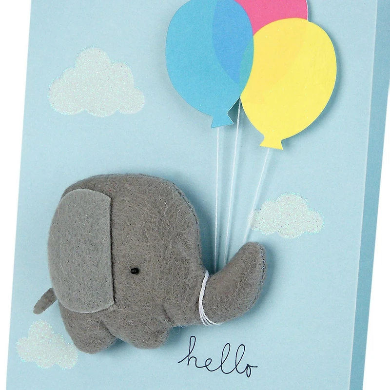 Hallmark Signature Baby Shower Card for Baby Boy (Elephant with Balloon)