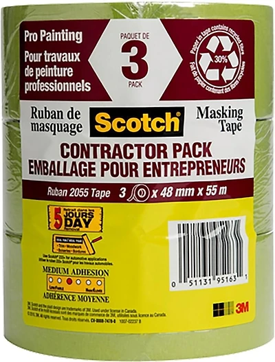 3M 2055PCW-48 48mm x 55m Ruban de masquage vert (3pk)