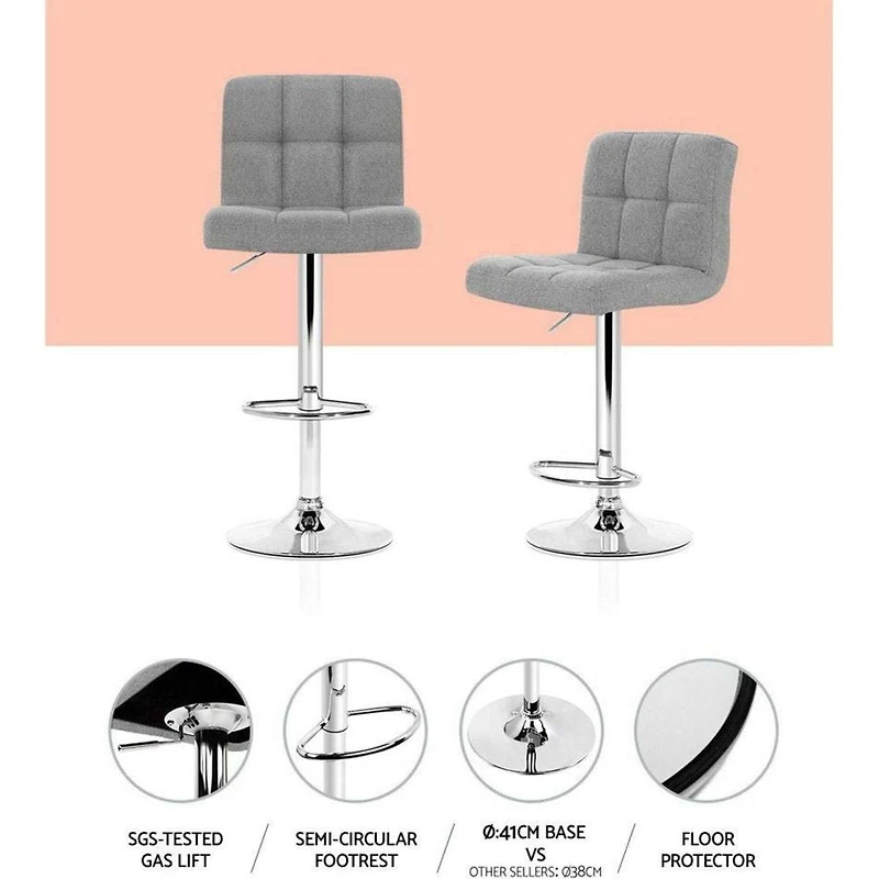 Heavenly Collection | Paul Adjustable Stool with Gray Upholstery for Kitchen Island or Home Bar| Set 2