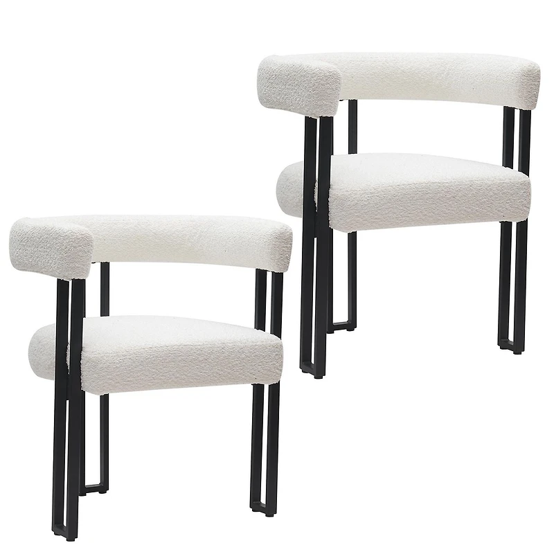 Contemporary Boucle Fabric Dining Chair, Set of 2 - Ivory & Black