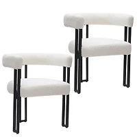 Contemporary Boucle Fabric Dining Chair, Set of 2 - Ivory & Black