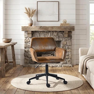 Homy Casa Chaise de bureau pivotante réglable 1 pièce 29.9"-33.9", simili suède brun pour bureau maison