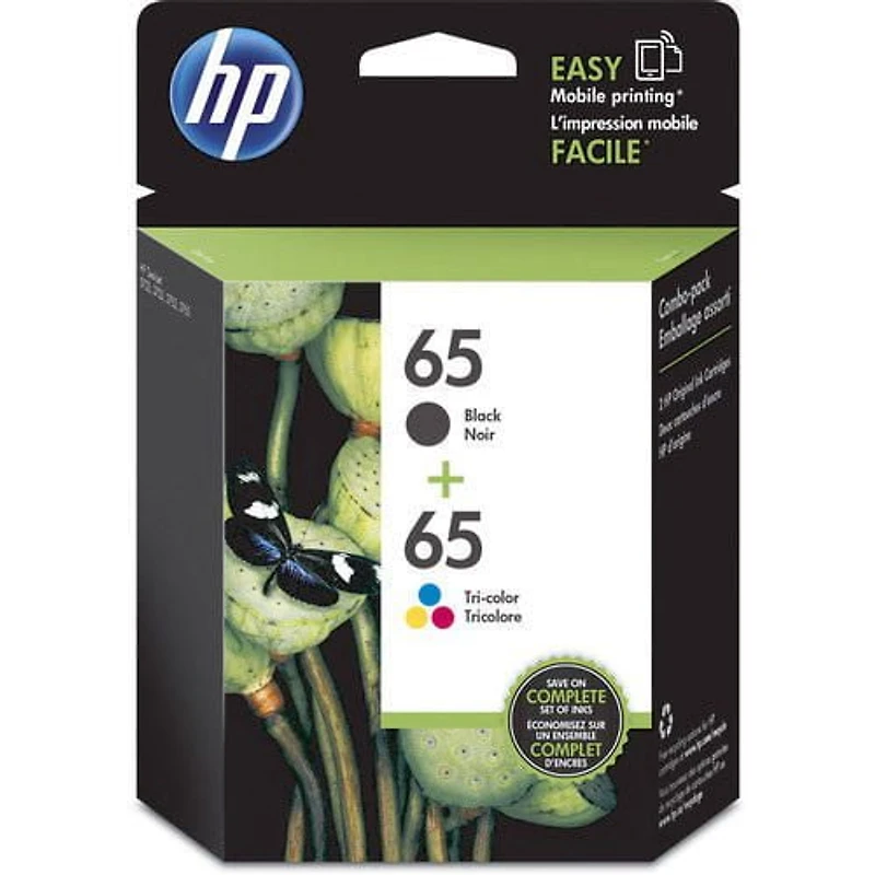 Cartouches d'encre HP 65 noires et trois couleurs originales, paq./2 (T0A36AN)