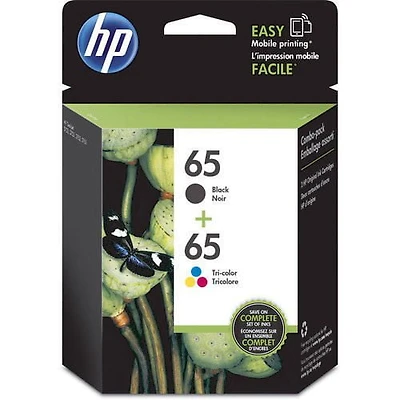 HP 65 Black & Tri-colour Original Ink Cartridges, 2 Pack (T0A36AN)