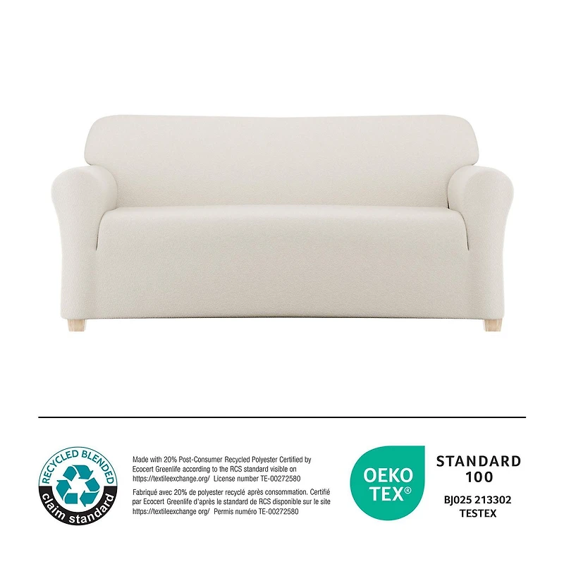 SmartFit Boucle Stretch Sofa Recycled Fabric Slipcover, 1-Piece, Machine Washable, Tan