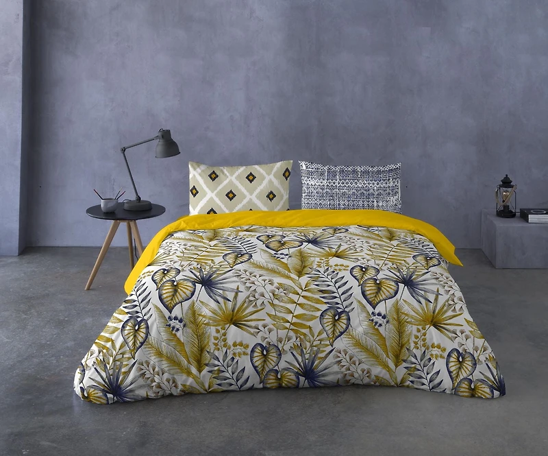 Gouchee Home Tel Aviv Queen 3-Piece Duvet Cover Set – Tropical Leaf Print Bedding, Reversible Mint Green Cotton