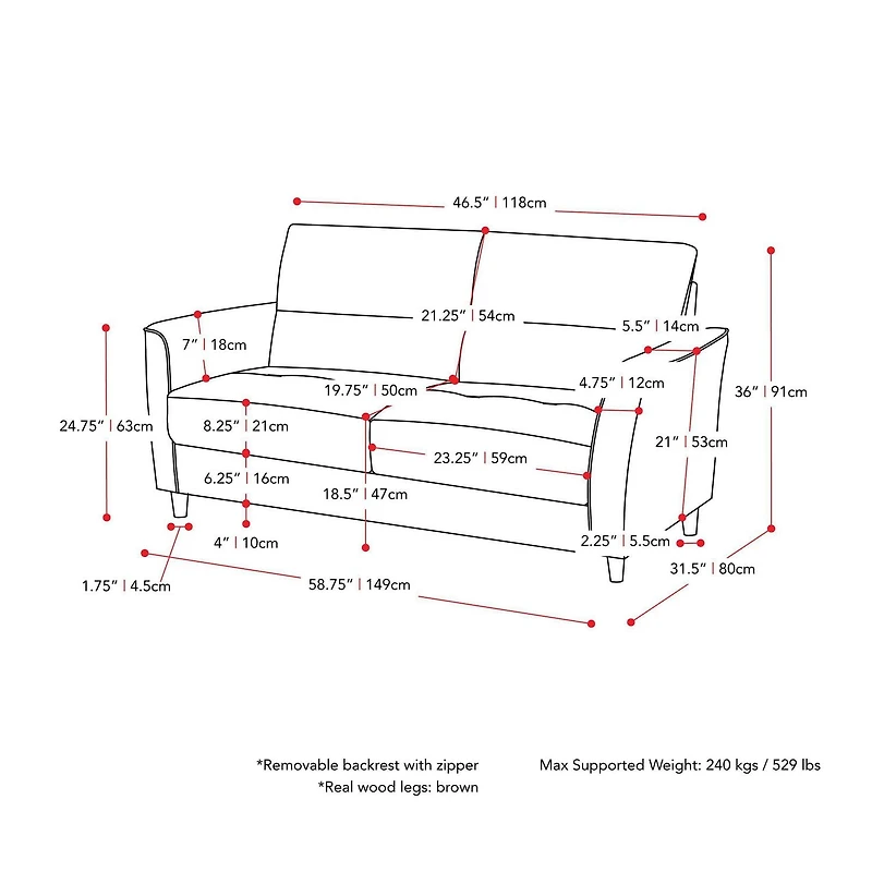 CorLiving Caroline 3-Piece Modern Fabric Upholstered Living Room Furniture Set with Loveseat and 2 Chairs, Dark Grey