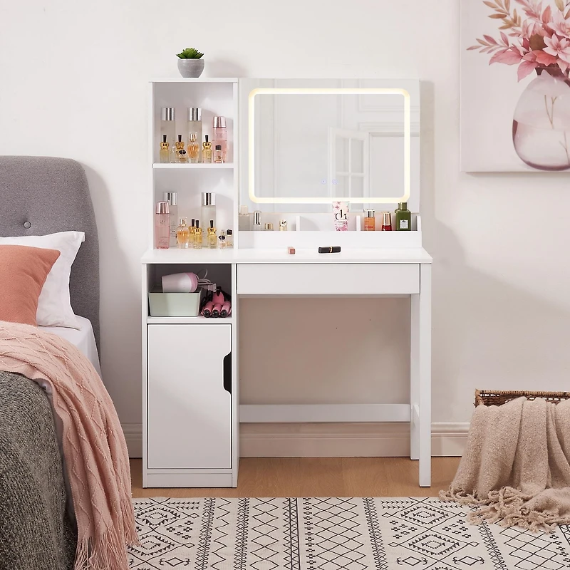 Mainstays Coiffeuse avec miroir éclairé et rangement