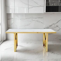 Cordelia Dining Table With Polished Stainless Steel Frame And White Faux Marble Top